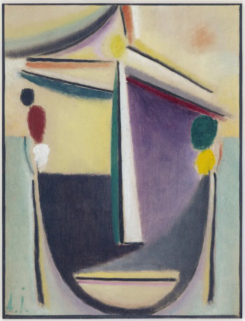 Abstrakt huvud, svart-gult-lila av Alexej von Jawlensky