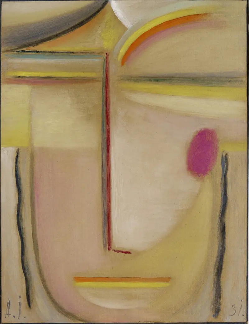 Abstrakt huvud, guld och rosa av Alexej von Jawlensky