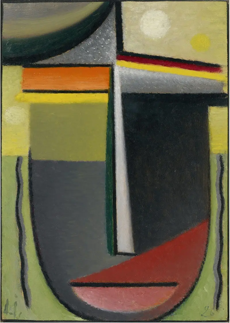 Abstrakt huvud, inre syn grön-guld av Alexej von Jawlensky