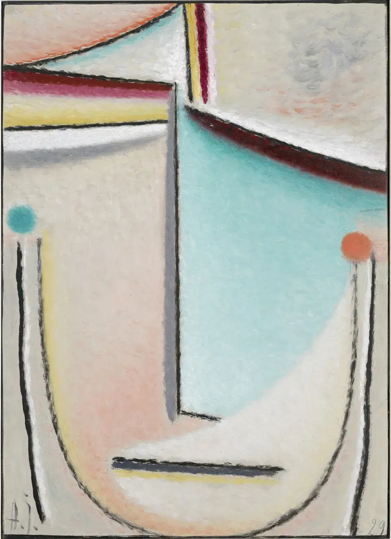 Abstrakt huvud, rosa-ljusblått av Alexej von Jawlensky