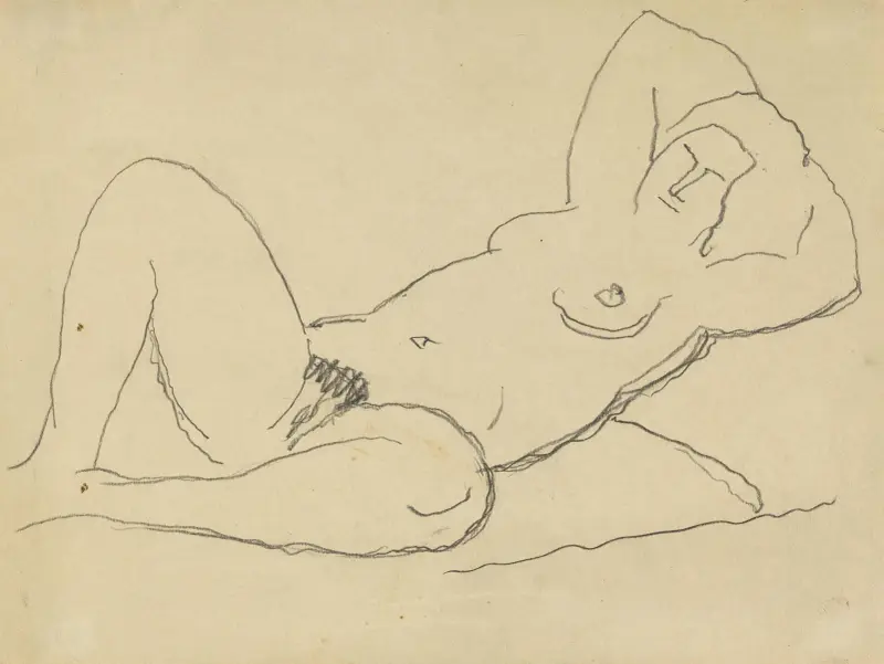 Utan titel (Liggande akt, händerna bakom huvudet, flätade II), 1934 av Alexej von Jawlensky
