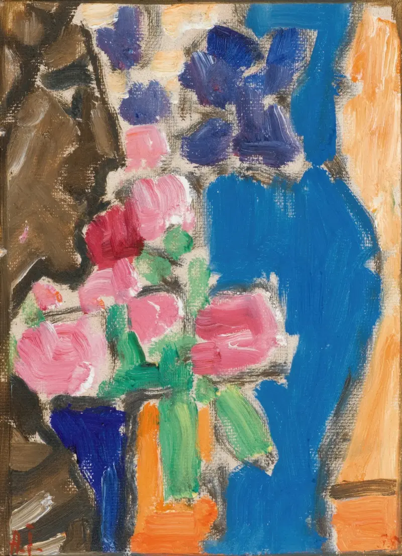 Martwa natura; Martwa natura z kwiatami, wazonem i postacią, półprofil, Alexej von Jawlensky