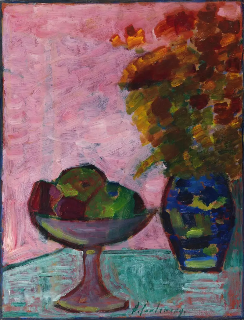 Stilleben med fruktskål och blomvas av Alexej von Jawlensky