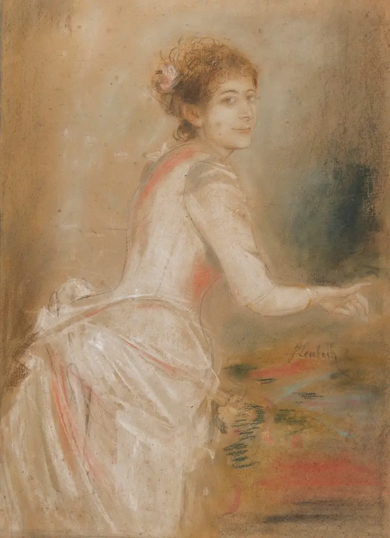 Bildnis einer jungen Dame im weißen Kleid von Franz von Lenbach