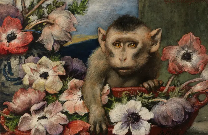 Kwiaty urodzinowe (Małpa z anemonami), Gabriel von Max