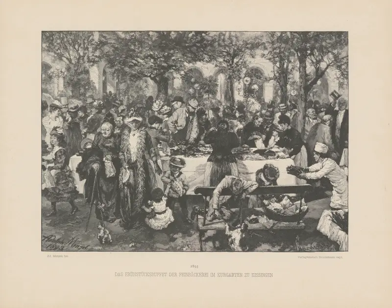 Frukostbuffén i konditoriet i kurparken i Kissingen av Adolph von Menzel