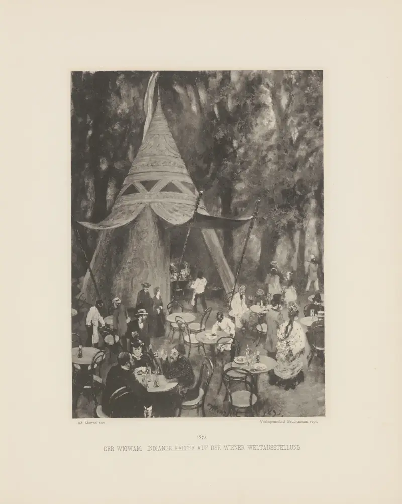 Der Wigwam. Indianer-Kaffee auf der Wiener Weltausstellung von Adolph von Menzel