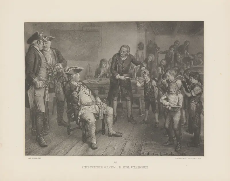 Kung Fredrik Vilhelm I i en folkskola av Adolph von Menzel