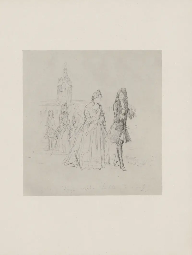 Königin Sophie Charlotte und Leibnitz (um 1845) av Adolph von Menzel