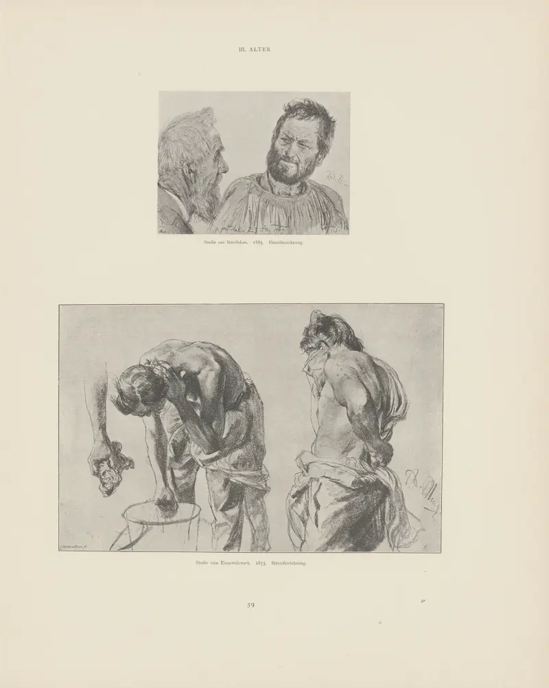 Studie aus Interlaken, 1885; Studie zum Eisenwalzwerk von Adolph von Menzel