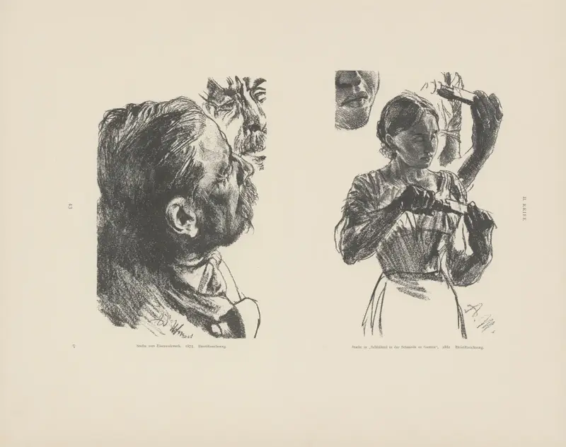 Studie till järnvalsverket, 1875. Studie till slipverkstad i smedjan i Hof-Gastein av Adolph von Menzel