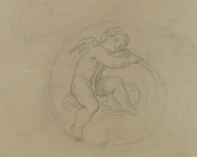 Sovande putto bland rankor av Moritz von Schwind