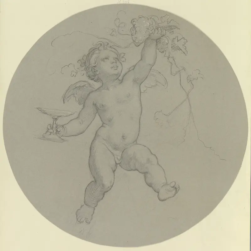 Schwebender Putto mit Traube und Trinkschale av Moritz von Schwind
