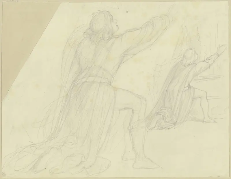 Förstudie till Heinrich von Ofterdingen i Wartburgsals fresk av Moritz von Schwind