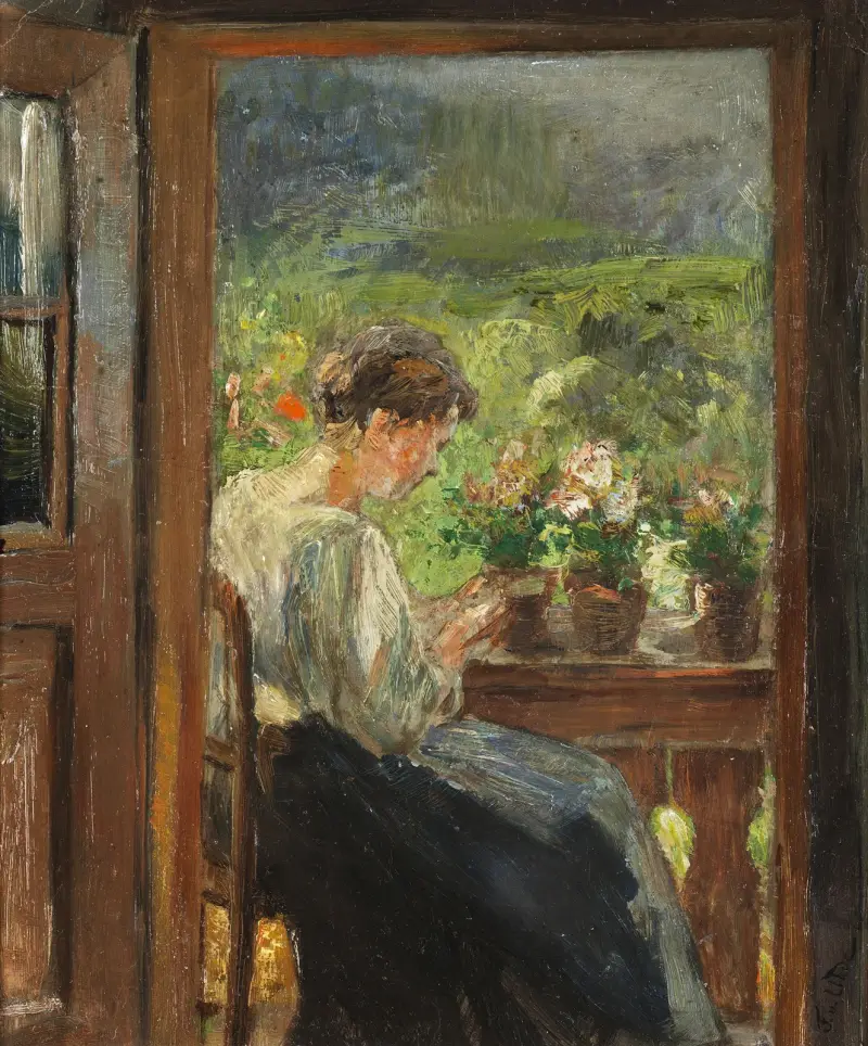 Läsande kvinna på balkongen av Fritz von Uhde