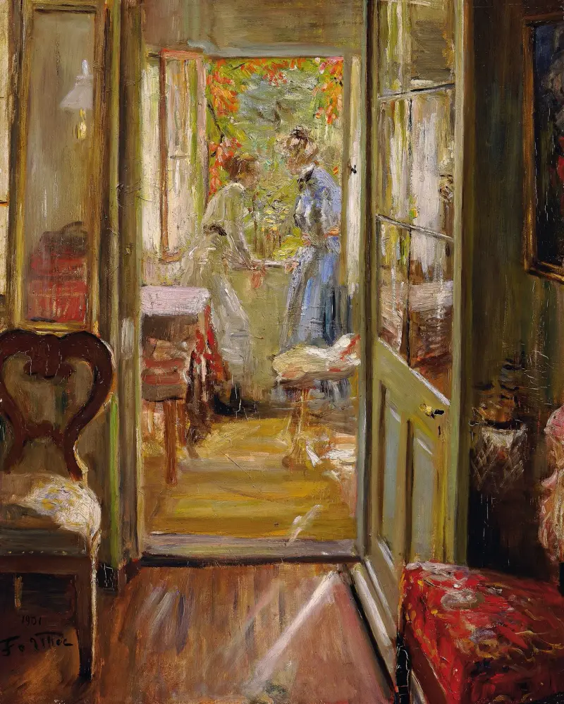 Die Töchter des Künstlers auf der Veranda von Fritz von Uhde