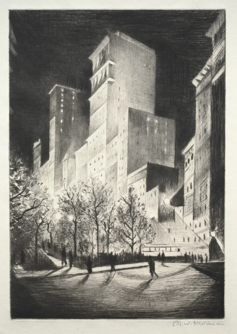 Klockan tre på morgonen; ett hörn vid Madison Avenue (även känt som Klockan 2 på morgonen i New York och Metropolis) av Christopher R. W. Nevinson