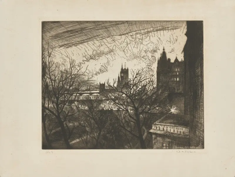 Westminster från Savage Club, Adelphi av Christopher R. W. Nevinson