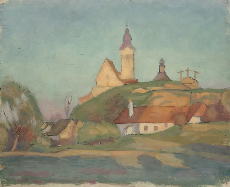 Landschaft mit Kirche – nr 1 av Walther Gamerith