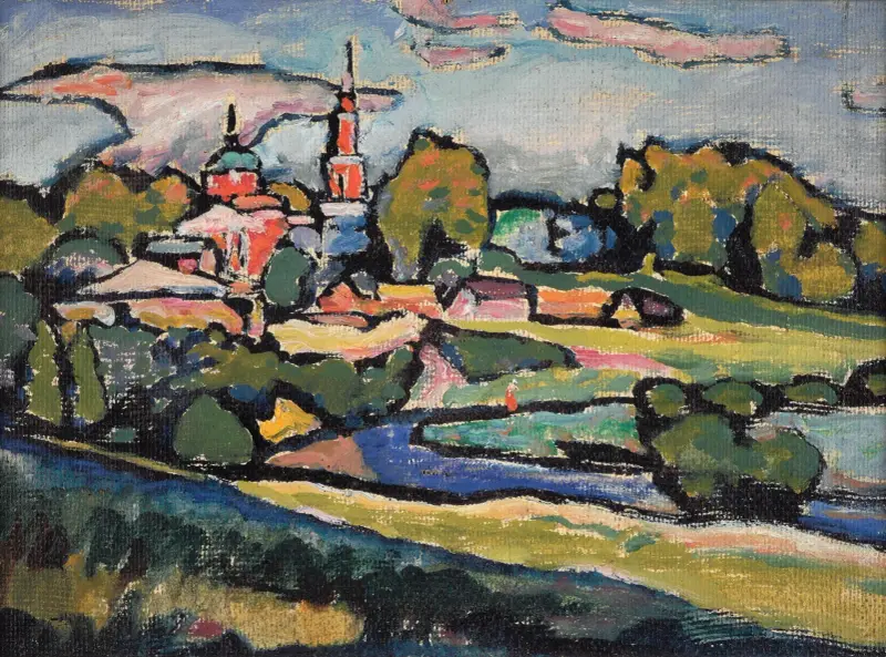 Akhtyrka. Landskap med röd kyrka av Wassily Kandinsky