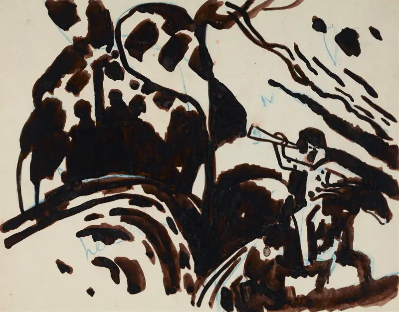 Landschaft mit trompetenblasendem Reiter von Wassily Kandinsky