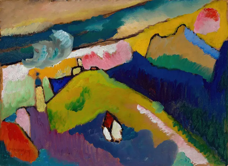 Murnau – bergslandskap med kyrka av Wassily Kandinsky
