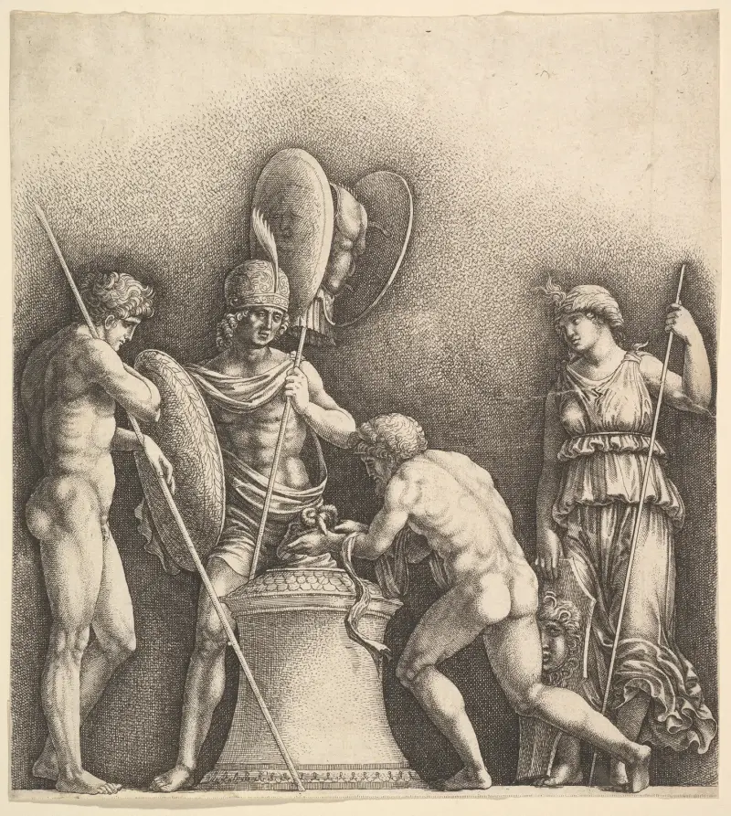 Four classical figures (pagan sacrifice) av Wenceslaus Hollar