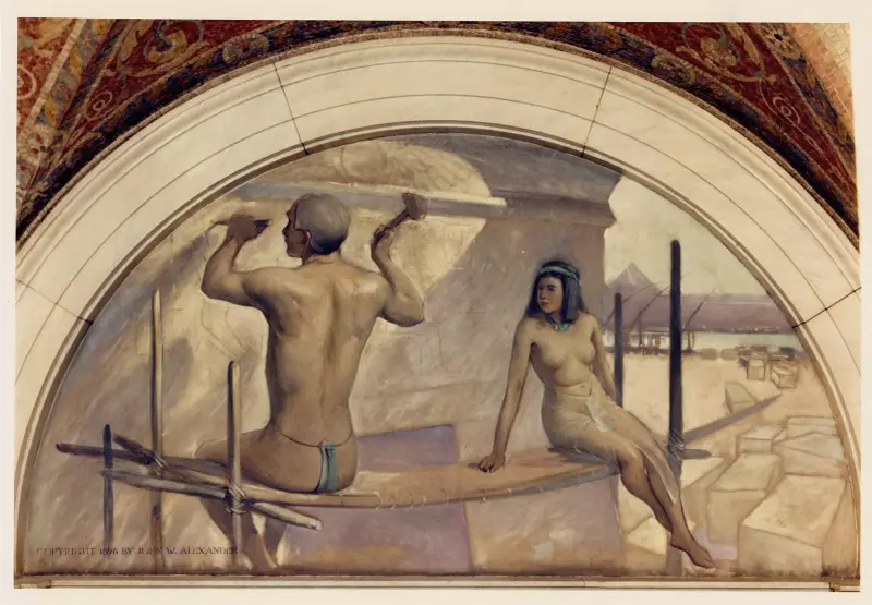 Egyptiska hieroglyfer, muralmålning i serien Bokens utveckling av John White Alexander