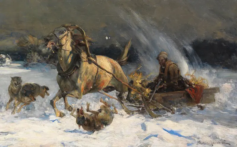 Vargarnas angrepp av Alfred von Wierusz-Kowalski