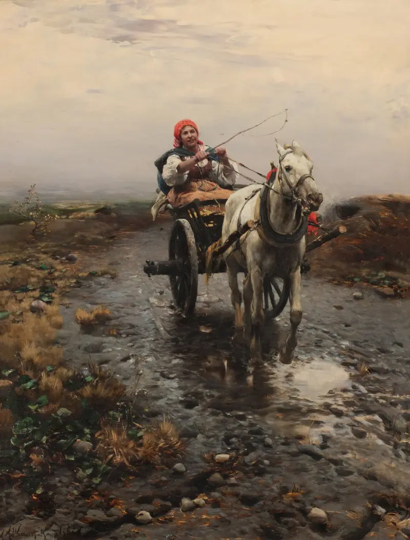 Bonde på kärra av Alfred von Wierusz-Kowalski