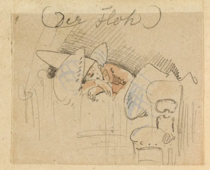 Den störda men lyckligt återvunna nattsömnen (Loppan); 1 av Wilhelm Busch