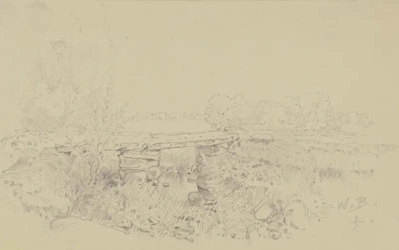 Steinbrücke in weiter Landschaft von Wilhelm Busch