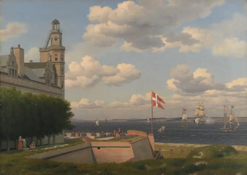 Utsikt mot den svenska kusten från Kronborgs slottsvallar av Christoffer Wilhelm Eckersberg