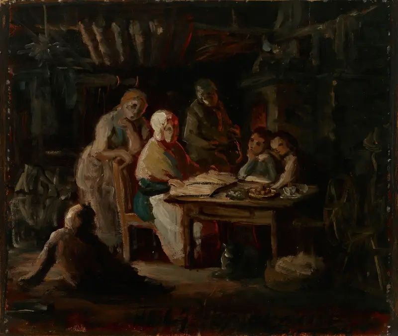 Söndagskväll hos mormor (mormors födelsedag), skiss av Robert Wilhelm Ekman