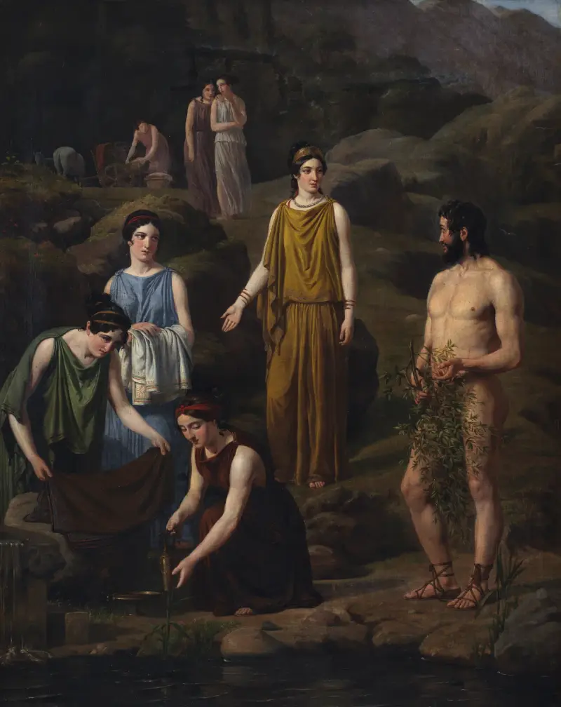 Nausikaa kleidet den schiffbrüchigen Odysseus von Wilhelm Marstrand