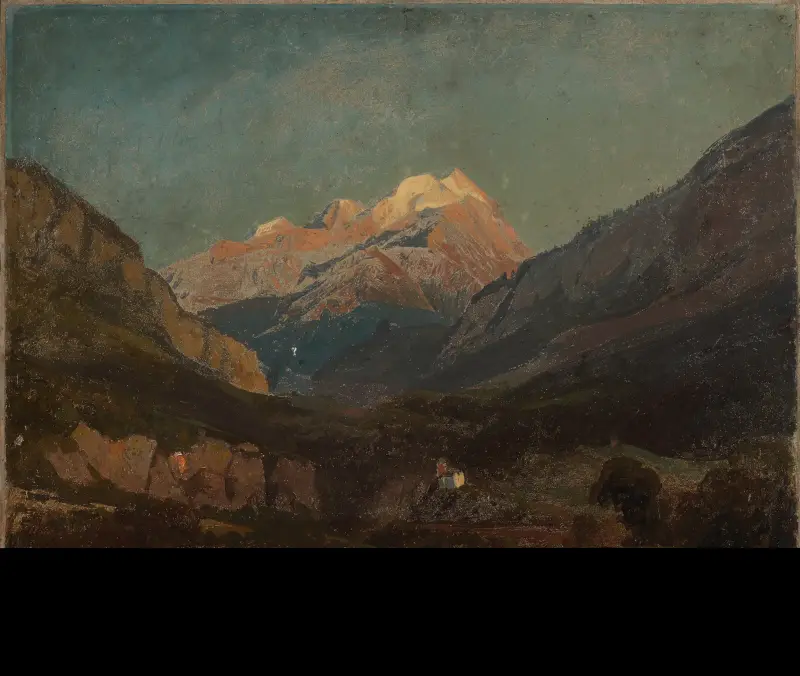 Schweizer Gebirgslandschaft mit Kapelle und fernem Schneegipfel von Johann Wilhelm Schirmer