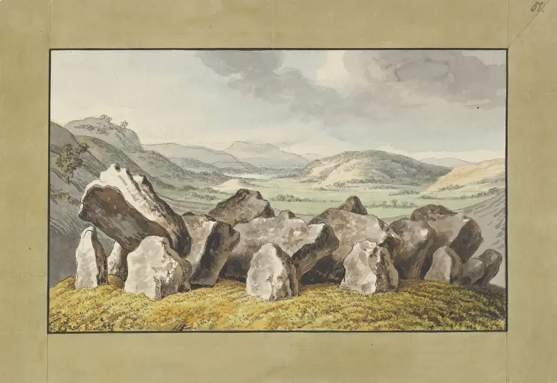 En förhistorisk stencirkel på en höjd, med ett vidsträckt landskap bortom – nr 1 av Johann Heinrich Wilhelm Tischbein