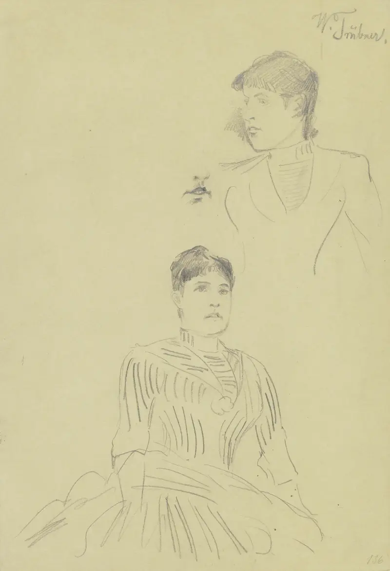 Studieblad; Porträtt av grevinnan G., och en upprepning av hennes munparti av Wilhelm Trübner