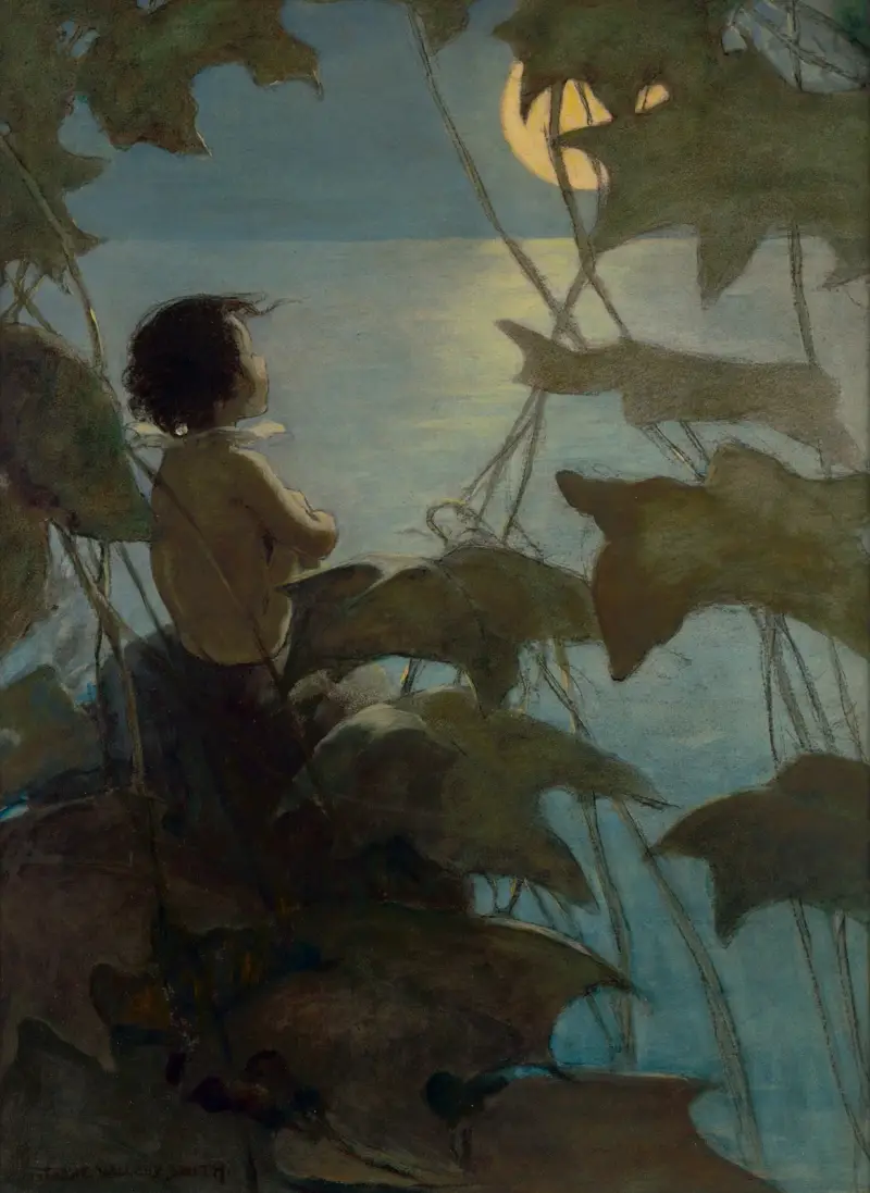 Han tittade upp mot den stora gula månen och tänkte att hon såg på honom av Jessie Willcox Smith