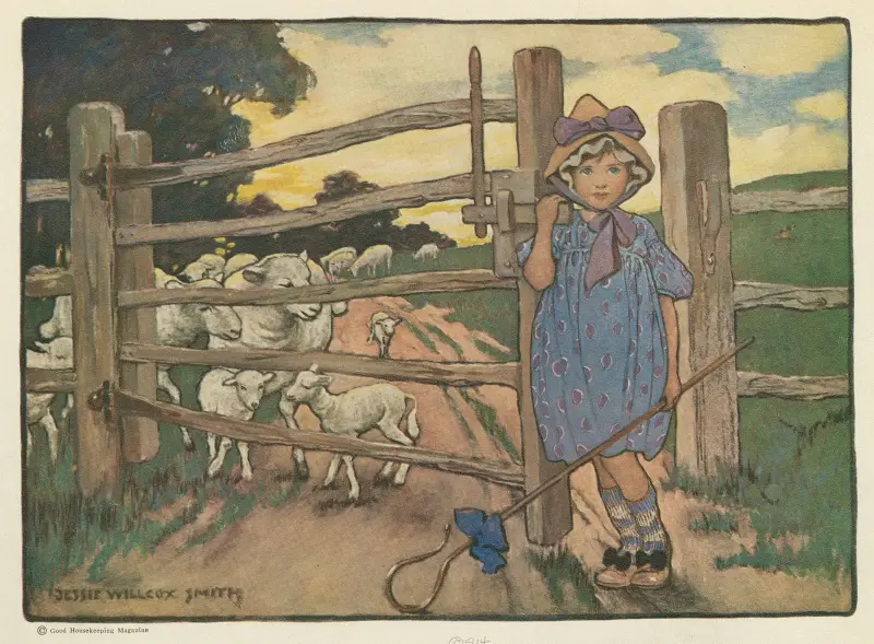 Lilla Bo-Peep har tappat bort sina får och vet inte var hon ska hitta dem av Jessie Willcox Smith