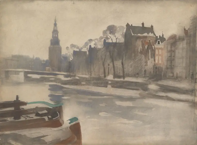 Utsikt över Oude Schans mot Montelbaanstoren av Willem Witsen