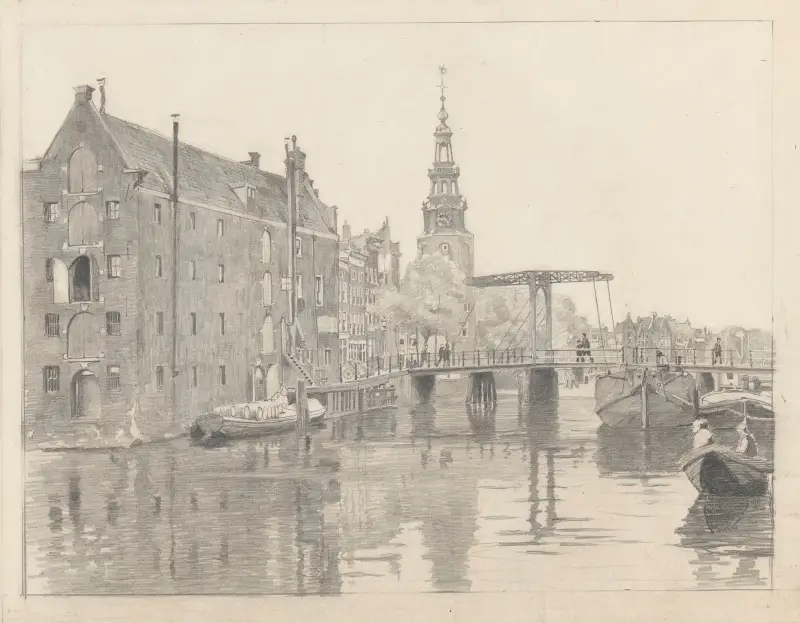 Stadsvy med Montelbaanstornet av Willem Witsen