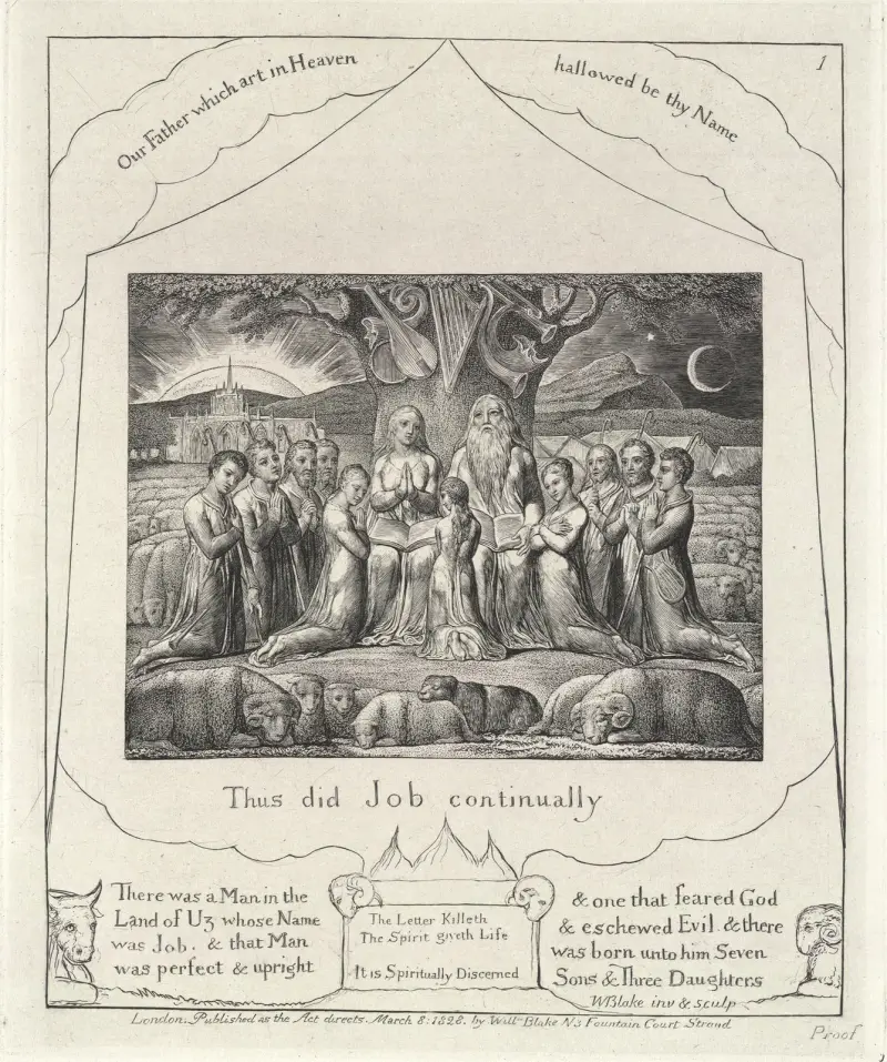 Illustrationer till Jobs bok, plansch 2 av William Blake