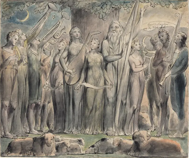 Job and His Family Restored to Prosperity av William Blake