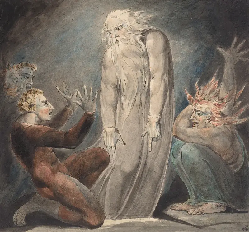 Samuels vålnad visar sig för Saul av William Blake
