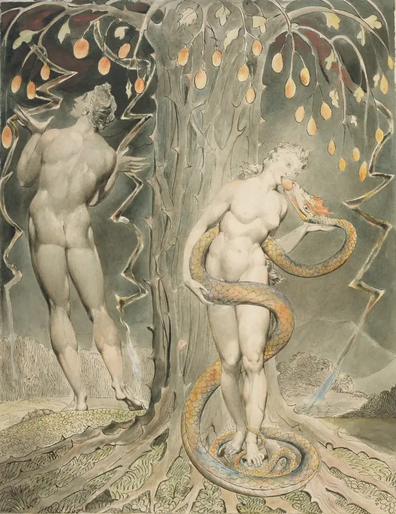Evas frestelse och fall av William Blake