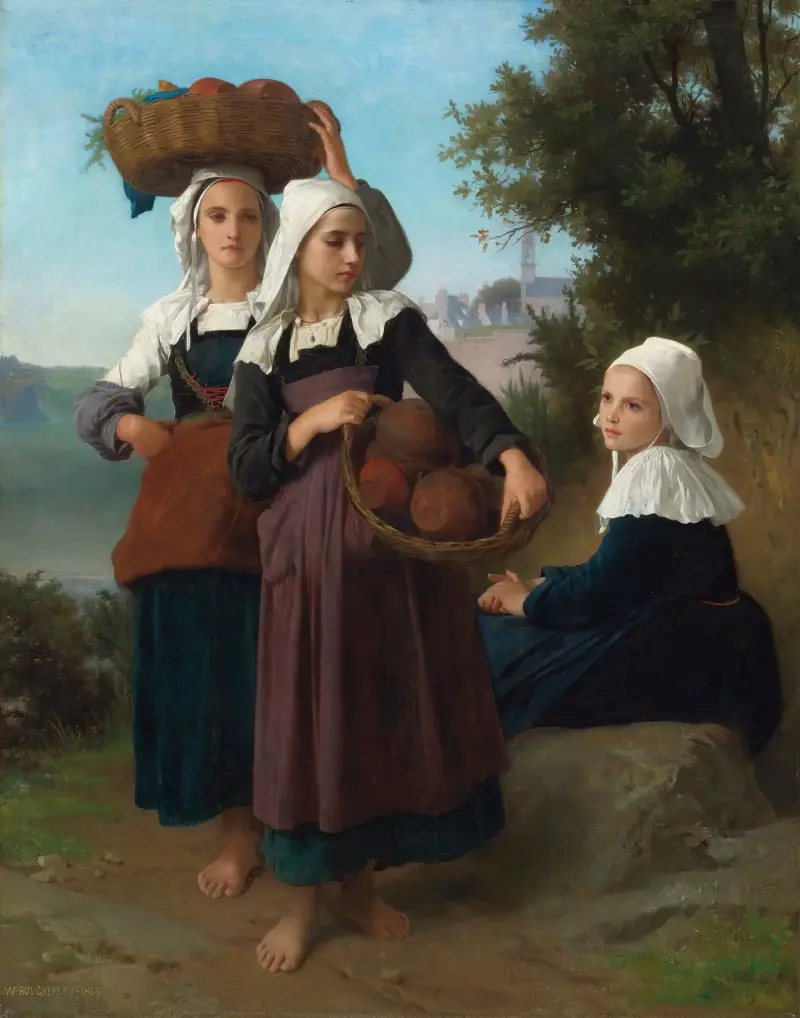 Flickor från Fouesnant återvänder från marknaden av William Bouguereau