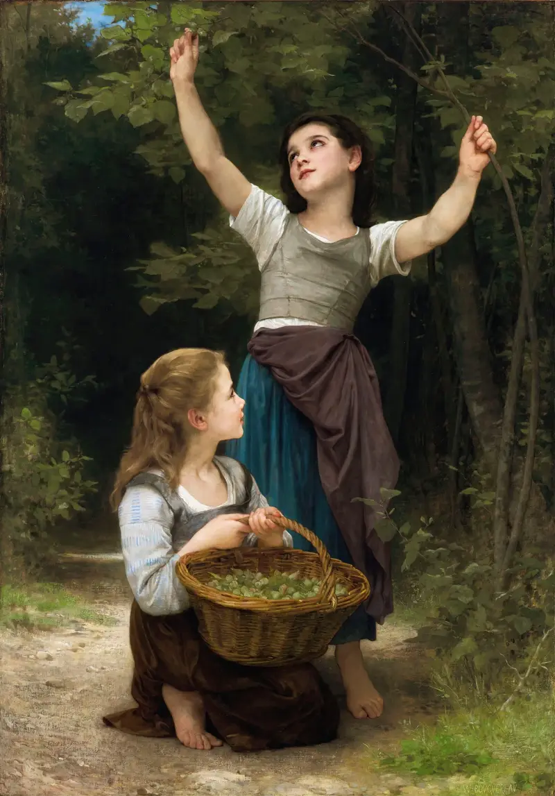 Sběr lískových oříšků, William Bouguereau