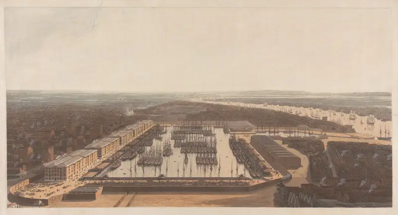 Utsikt över London Dock av William Daniell