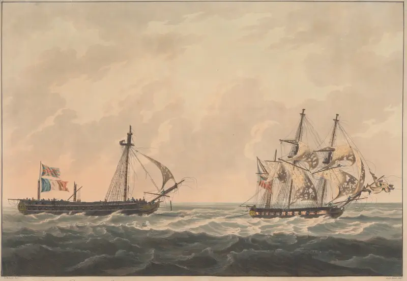 H.M.S. Sloop 'Bonne Citoyenne' beim Entern der französischen Fregatte… von William Daniell